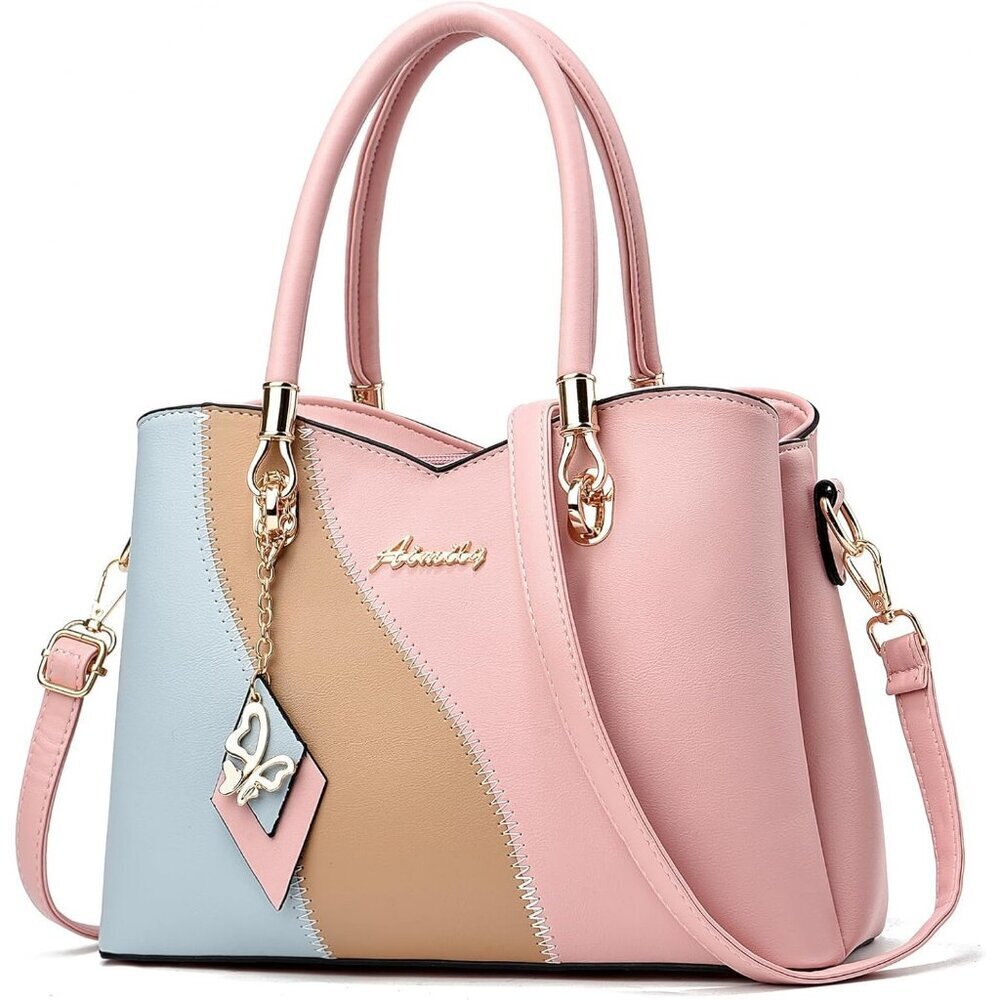 Women’s Sp Pink PU Leather Tote Satchel | Crossbody Shoulder Handbag
